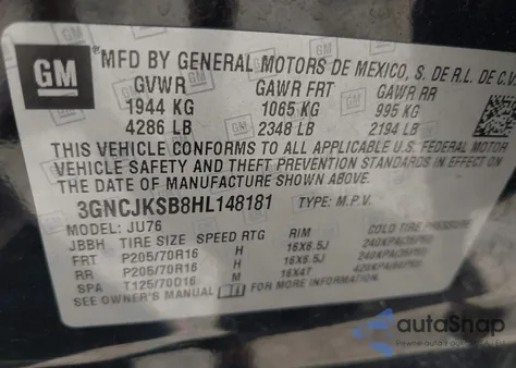 2017 Chevrolet Trax Ls z USA, uszkodzony, nr VIN 3GNCJKSB8HL148181